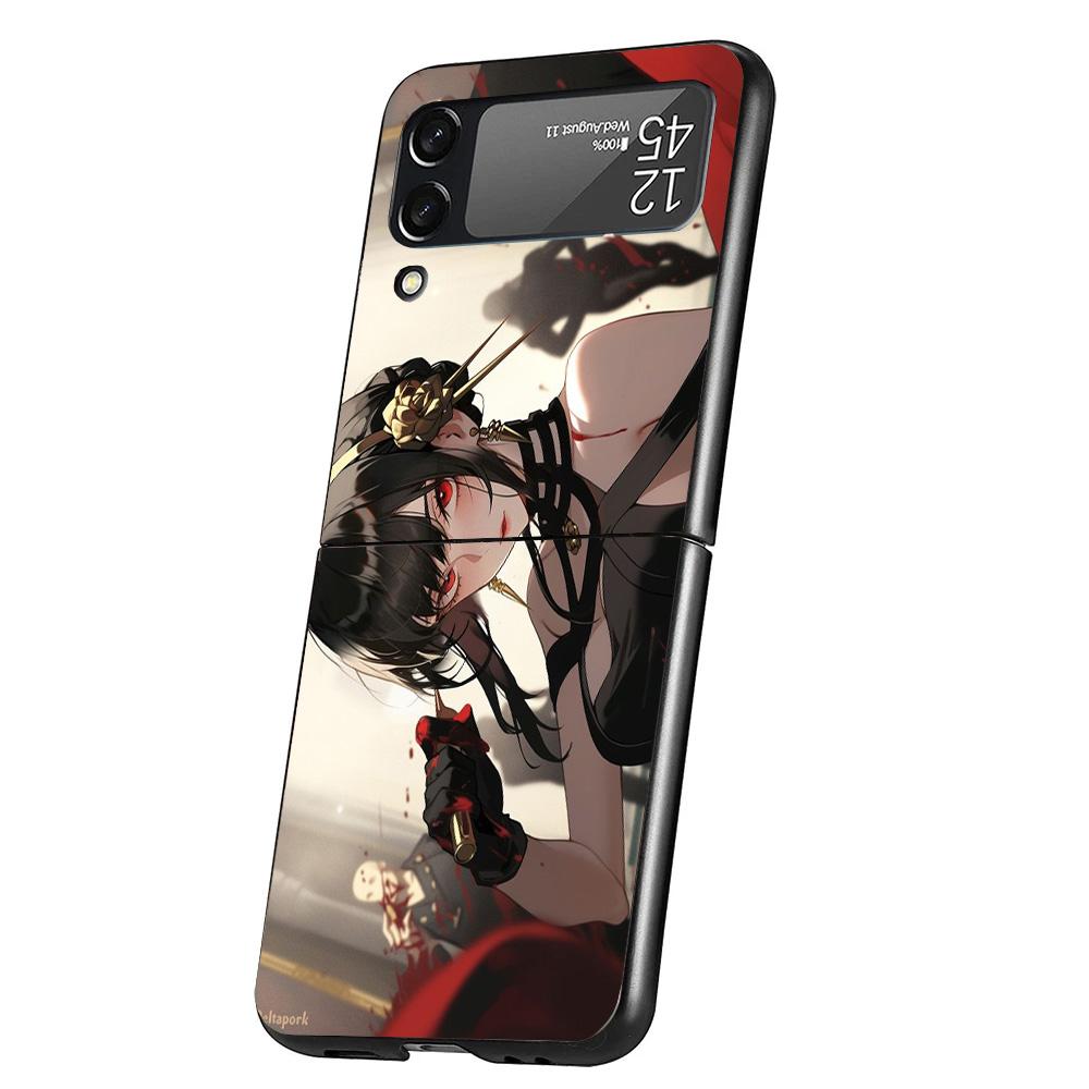S-Spy Family Yor F-Forger Cover Phone Case For Samsung Galaxy Z Flip 7 6 5 4 3 5G Flip7 Flip6 Flip5 Flip4 Flip3 Black Fundas She