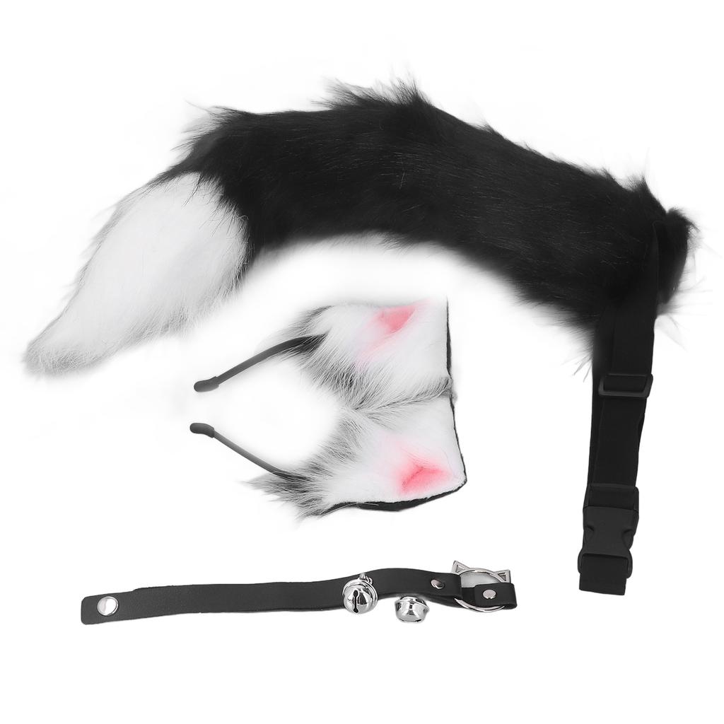 Cat Ears and Wolf Animal Tail Cosplay Costume Faux   Hair Clip Headdress Halloween Leather Neck Chocker Set Animal Cosplay Party Costume