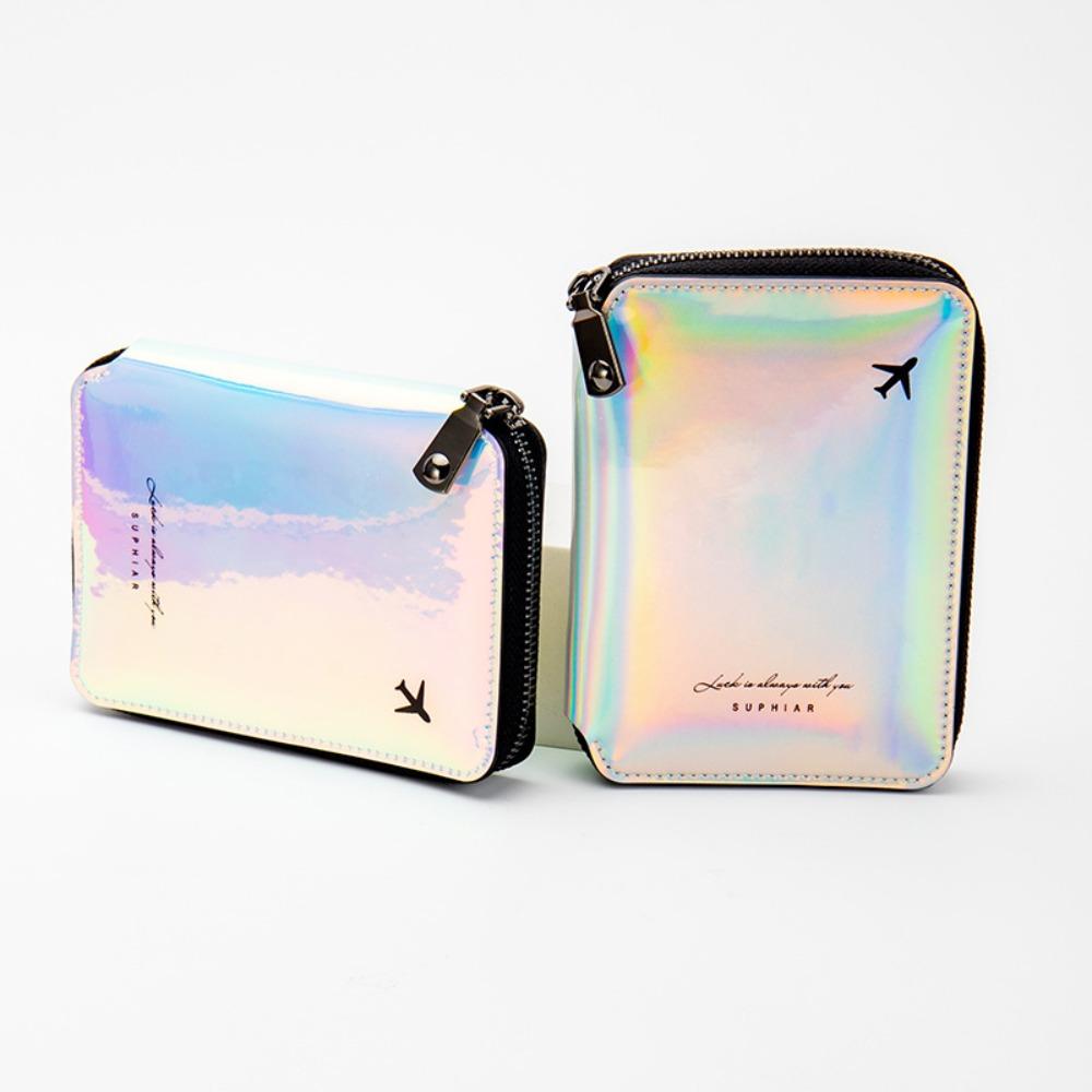 

Multifunction Laser Leather Passport Bag Card Case RFID Blocking Passport Clip Female синій