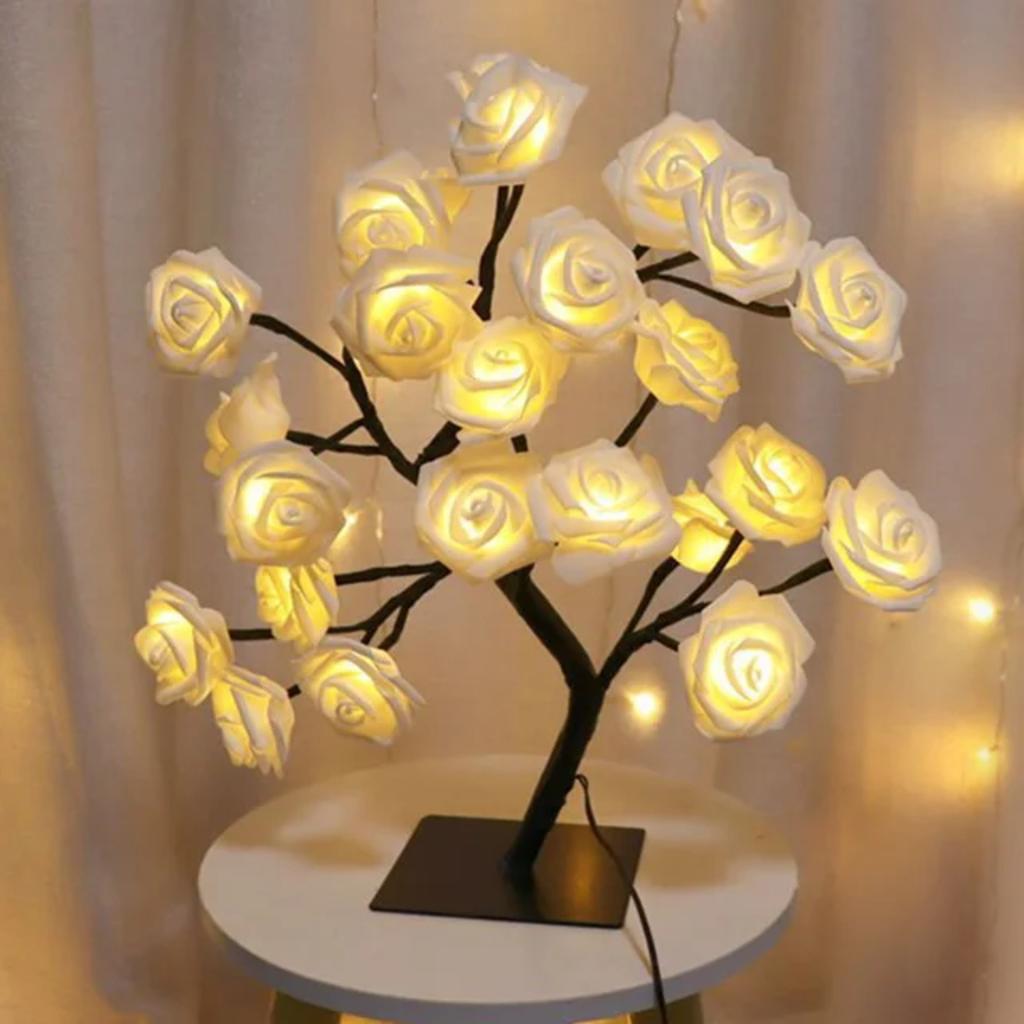 New Exquisite USB Powered Gorgeous Rose Flower Tree Lights with 24 LED Bulbs - Ideal Table Lamp Decoration for Christmas Parties