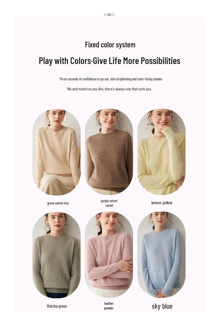 Women's Cashmere Round Neck Cable Knit Sweater - Soft, Comfortable, and Versatile for Autumn and Winter