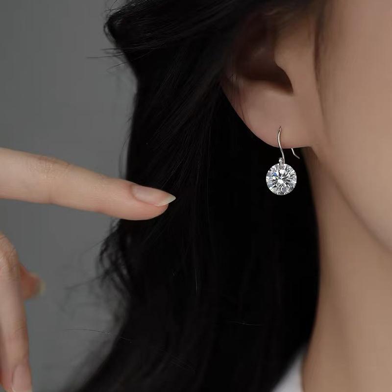 New 925 Sterling Silver Round Zircon Earrings Personality Charm Simple Style Earrings Birthday Gift for Women Exquisite Jewelry