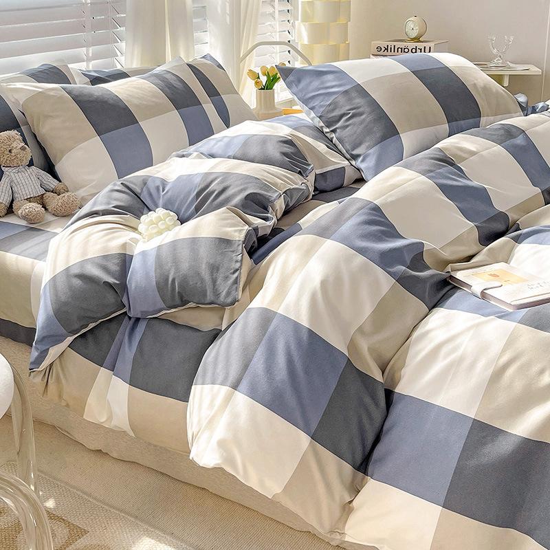 

Комплект из четырех предметов из хлопка, выстиранного дважды, в клетку, однотонного цвета 1.5m bed