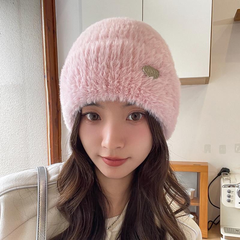 Knitted Wool Hat Children's Autumn and Winter Versatile Face Small Thickened Warm Fluffy Cold Hat Windproof Bag Head Plush Hat