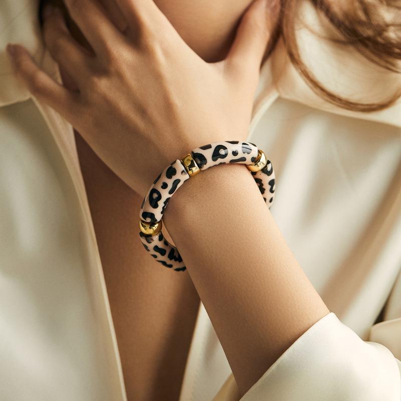 Mixed Color Bamboo Tube Acrylic Elastic Bracelets For Women Men  Resin Chunky Elbow Beaded Bangle Stack