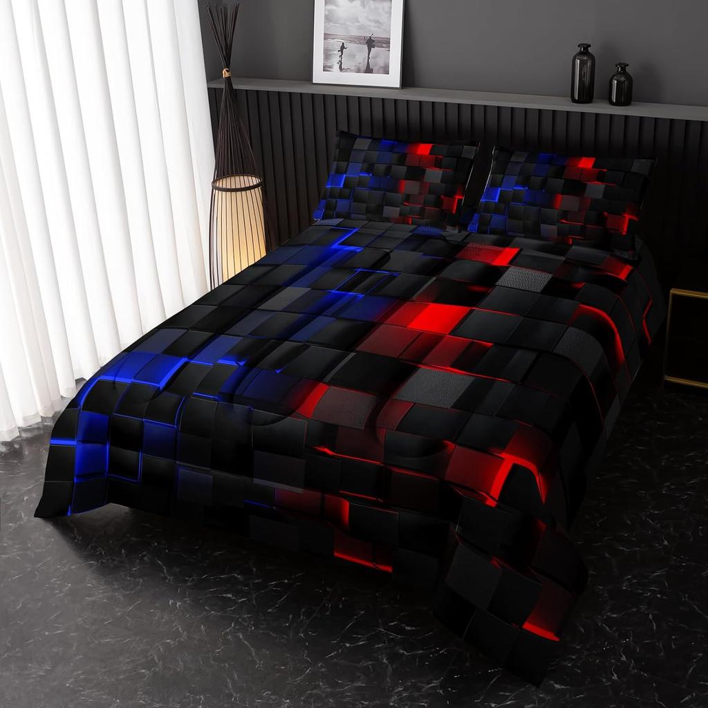 Neongrön Blå Påslakan Set Geometriskt Barns Sängkläder Set 1 Påslakan 2 Kuddfodral Coolt Rumsdekor Hela Säsongen B-Sida Svart