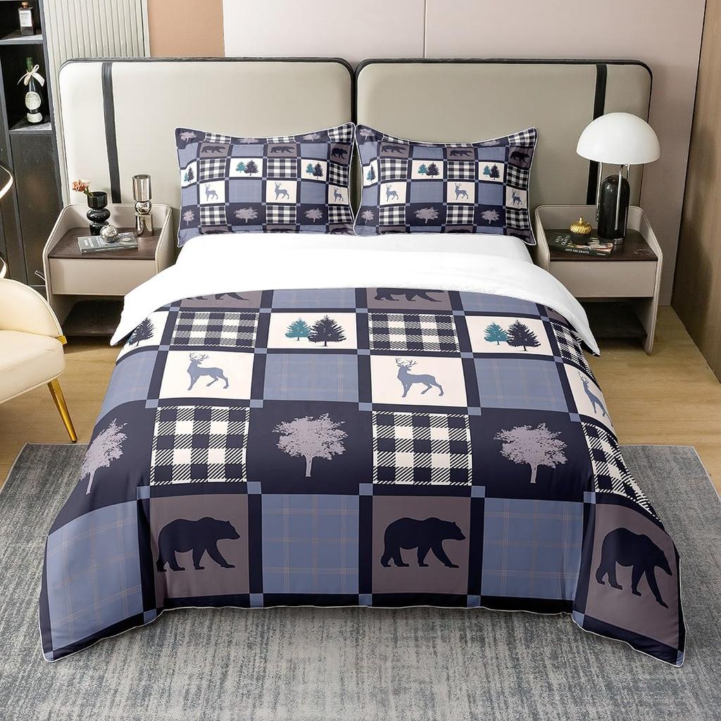 Buffalo Plaid Bedding Collection For Cabin Decor Queen Wild Animal Comforter Cover Duvet Cover Queen King Size Quilt Cover 3 Pieces