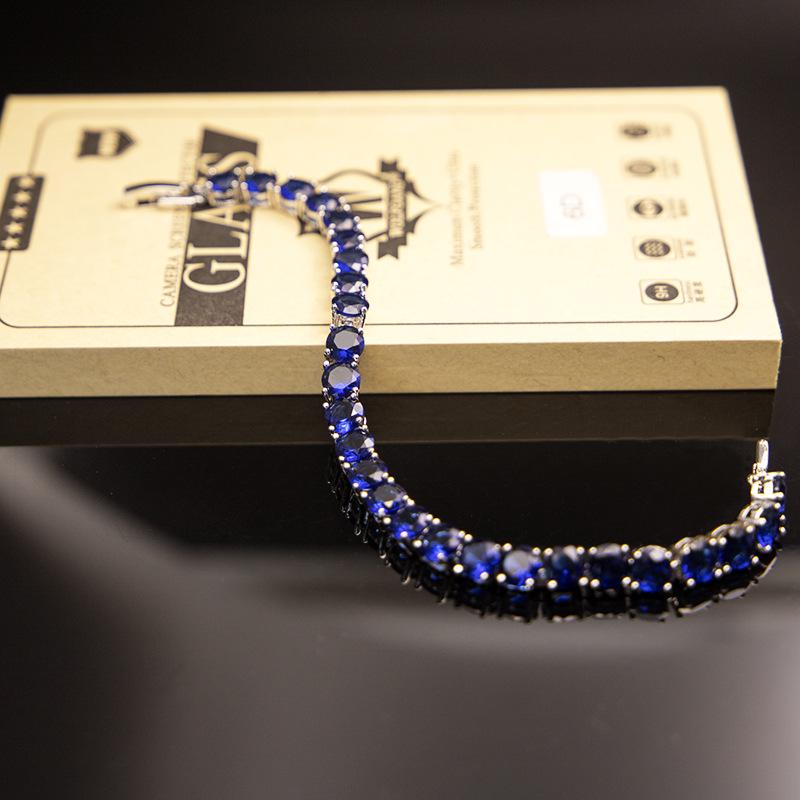 Platinum-Plated Multi-Color Zircon Bracelet - 6mm Diamond Accent for Women
