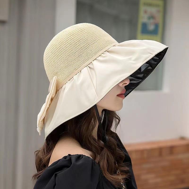 New bucket hat sun hat versatile sun hat big eaves hat bow face covering sun protection hat summer women