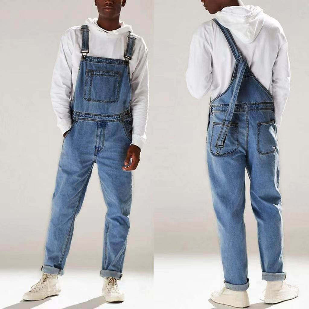 Summer Street Trendsetters European and American Overalls High Waist Men's Denim Overalls Pants