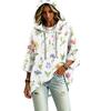Women's Hooded Pullover Top with Three-Quarter Sleeves Floral Print Casual Fashion Top