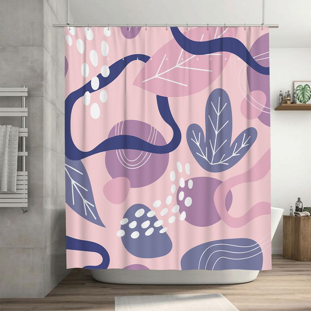 Abstracte Kunst Harmonie: Roze en Paarse Geometrische Blad Douchegordijn voor een Moderne en Creatieve Badkamerinrichting