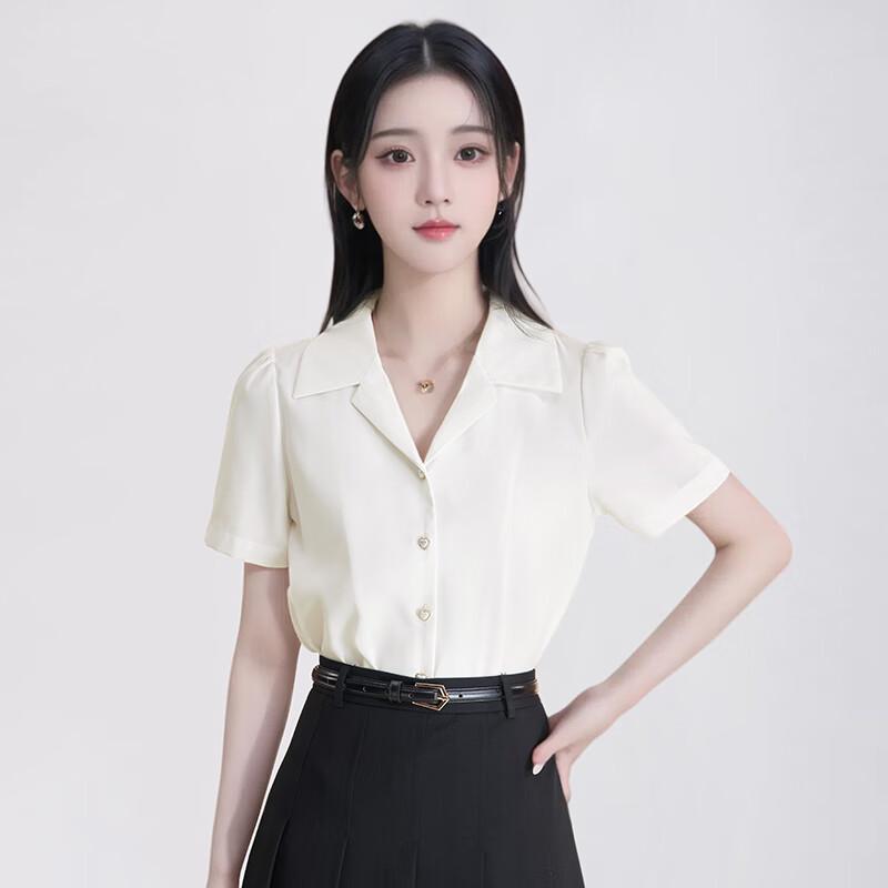 Women s Petite Lapel Chiffon Short Sleeve Blouse S
