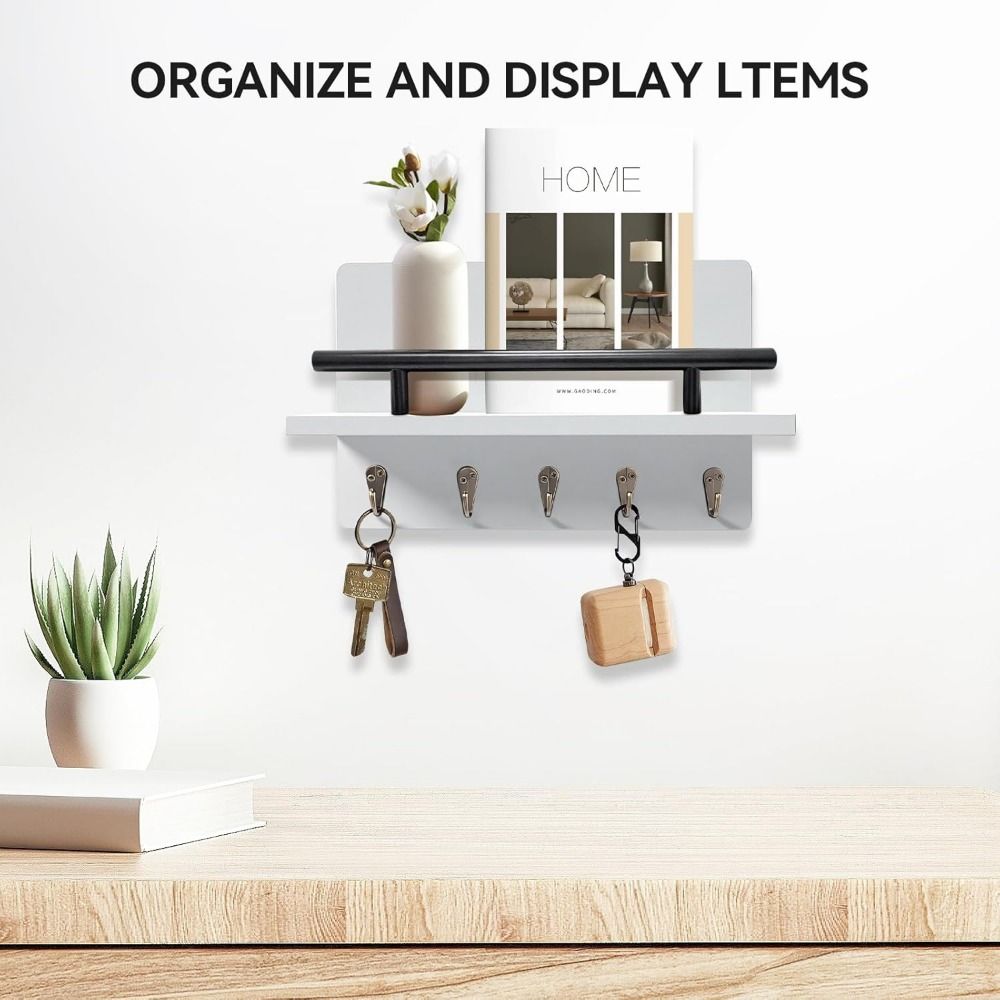 Wall Mounted Wooden Key Holder Floating Shelf Clothes Storage Rack Coat Hook  Home Decor