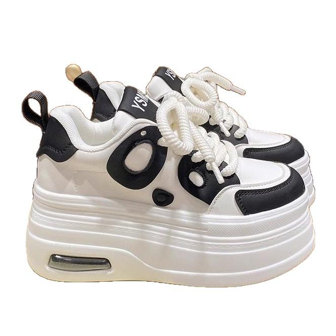 Black and white panda shoes autumn and winter new small height increase thick-soled muffin shoes casual raw shoes