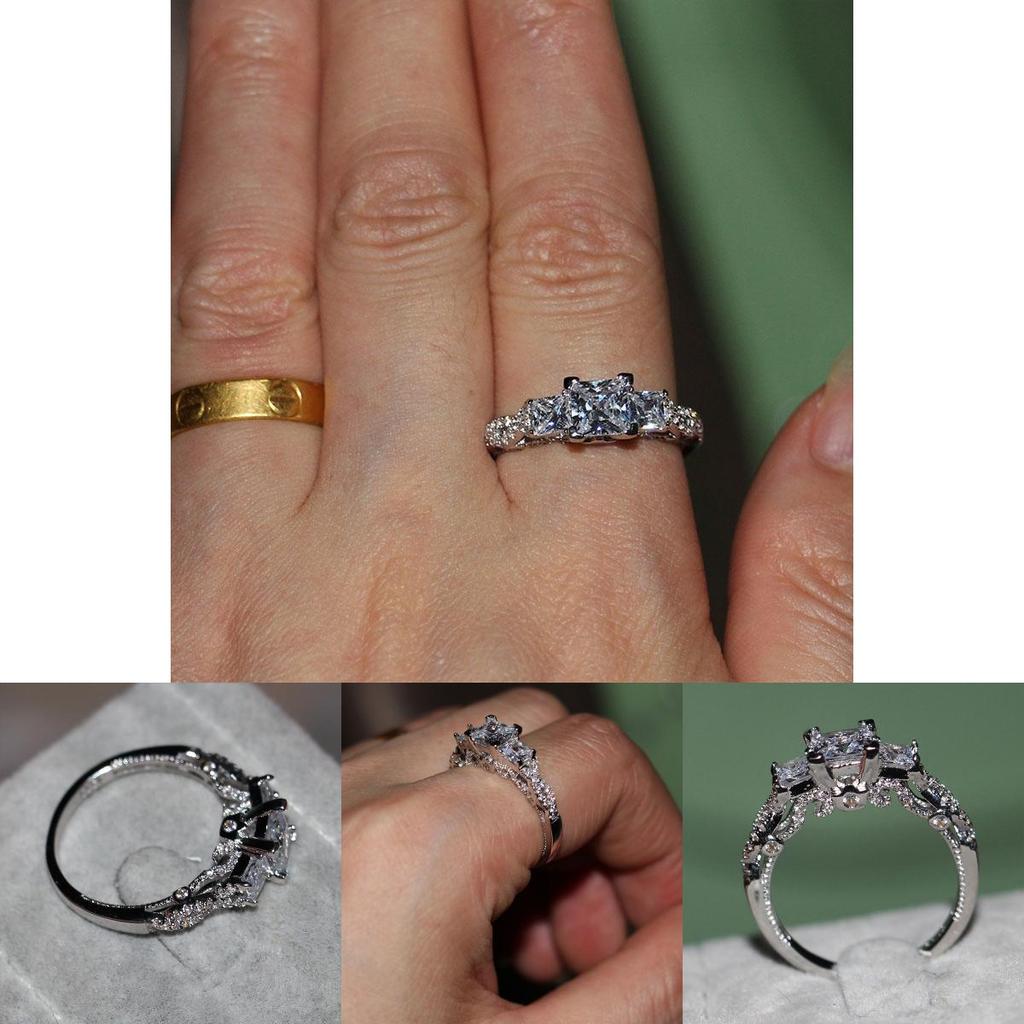 Exquisite Luxury Square Ring With White Gold Plated Rhinestones For Elegant Women