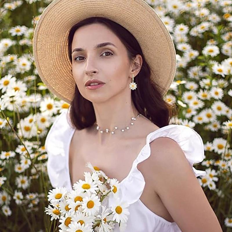 Daisy Inspired Drop Earrings For Women Lightweight Alloy Jewelry With Oil Drip Technique Enamel Ear Accessories