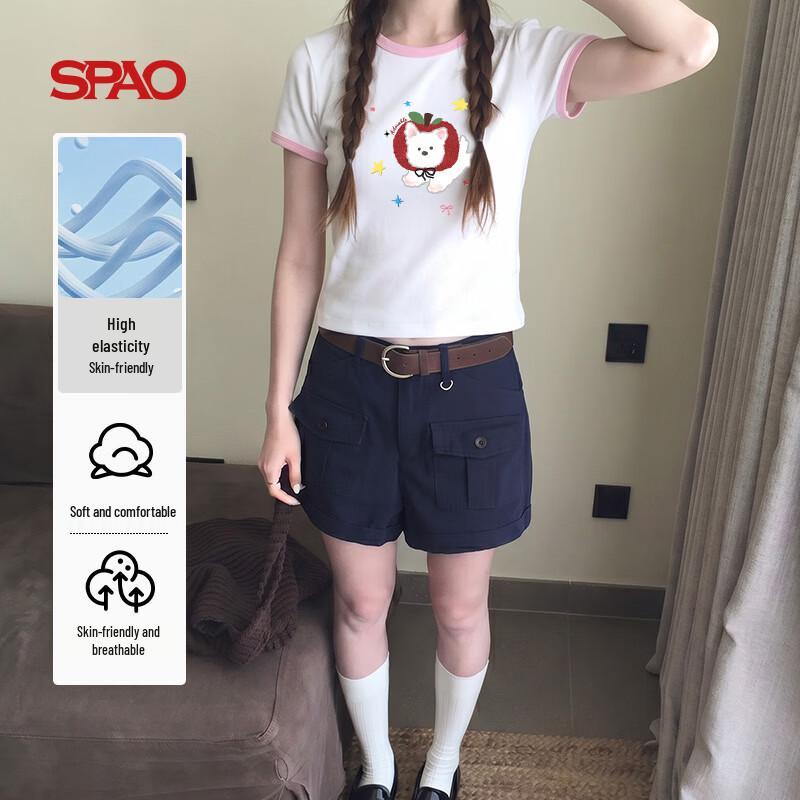 Женская укороченная футболка SPAO с принтом яблочного щенка L