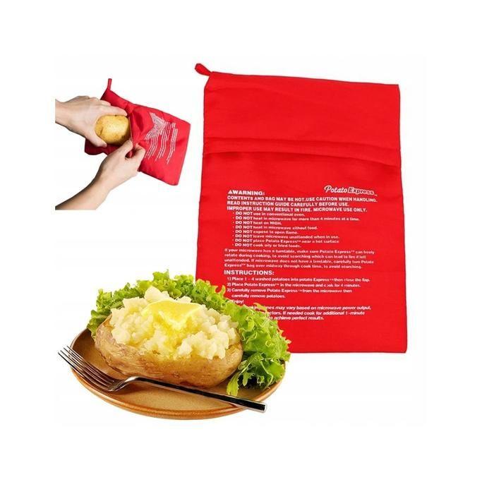 Sac de Cuisson Micro-Ondes - Dulce Casa - Potato Express - Cuisson Vapeur 4 min - Réutilisable - Rouge 26x19 cm