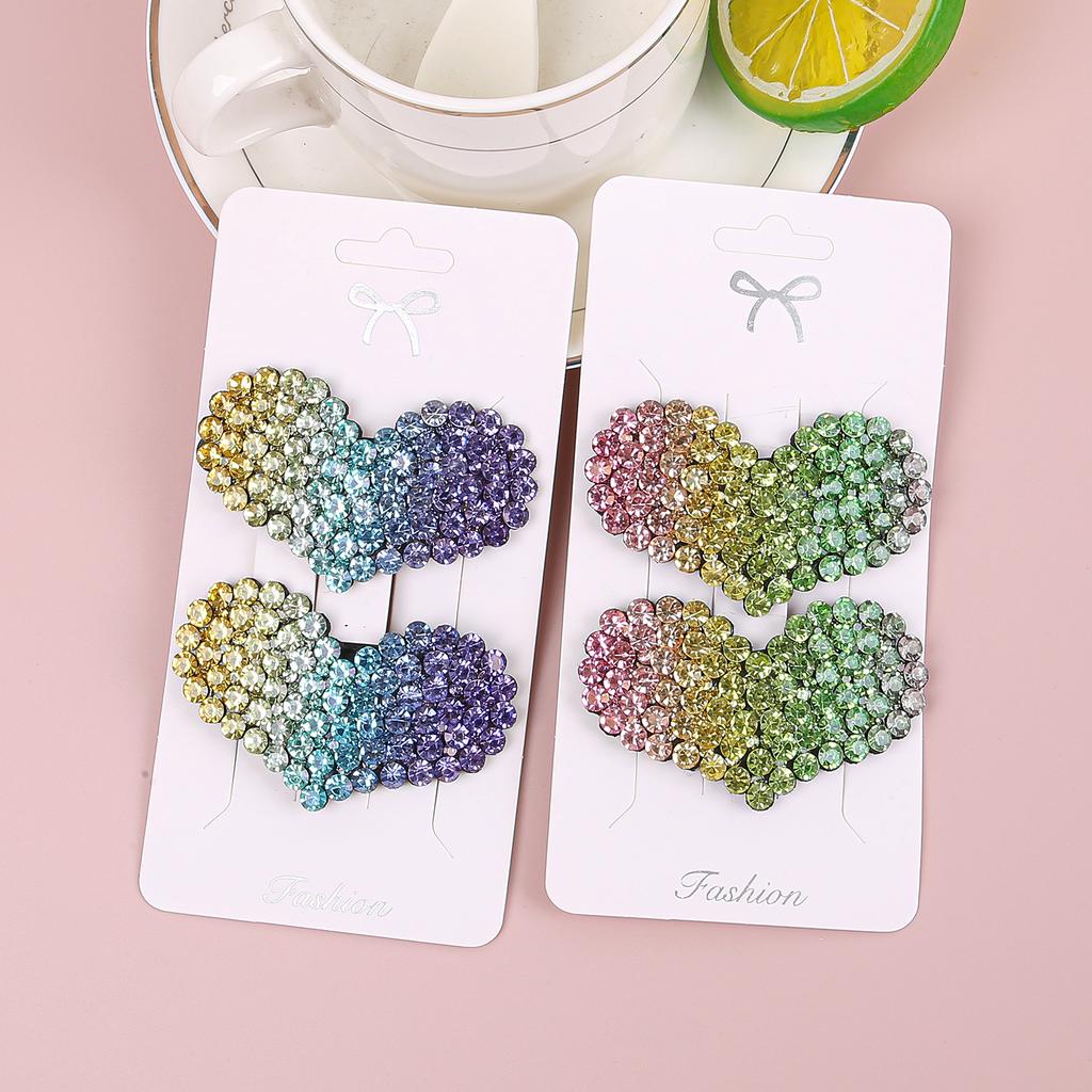 2 SZT. Urocze Kryształowe Spinki do Włosów w Kształcie Serca Błyszczące Spinki do Włosów w Kształcie Tęczowego Serca Spinki Wsuwki Dziecięce Spinki do Włosów Akcesoria do Włosów dla Dzieci