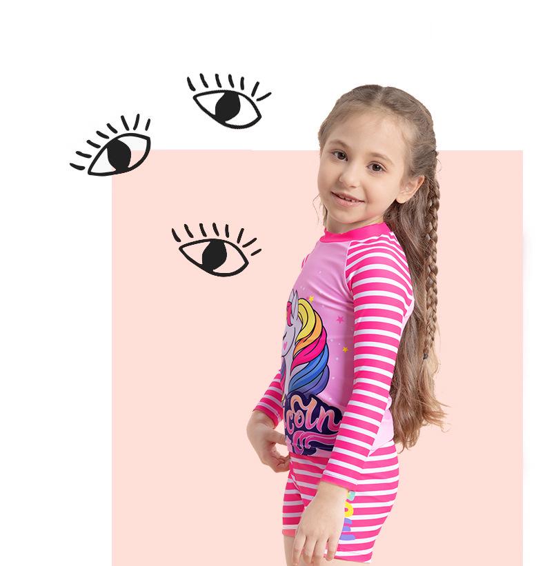Girls' Long Sleeve Unicorn Striped Swimsuit Set (2025)