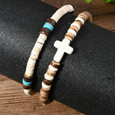 Neues Kokosnussschalen Türkis Perlen Elastische Schnur Herren Armband Armband Armband