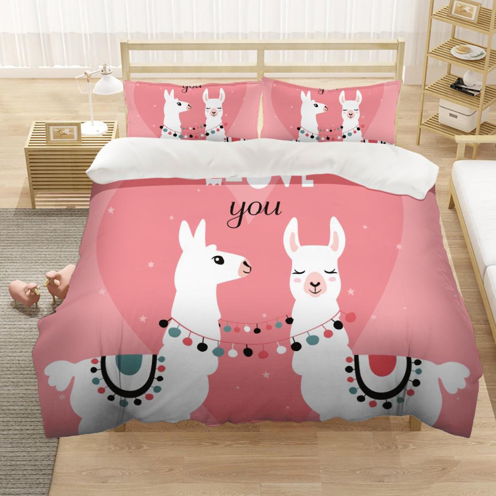 Cartoon Alpaca Duvet Cover King Queen Size Lovely Pet Animal Bedding Set For Kids Fashion Wildlife 2/3pcs Polyester Quilt Cover