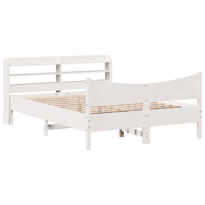 VidaXL Bed Frames and Headboard White 140x190 Cm Solid Pine Wood, Slatted Base, Double Bed Frame, Wooden Bed Frame 3307057