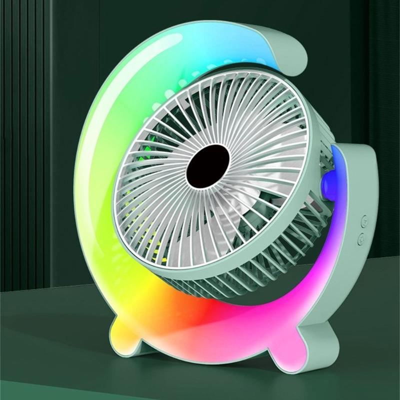 3-speed Desk Fan Electric Fan Table Fan Rechargable 1200mAh Table Fan with Colorful Light Low Noise Fan for Office Room