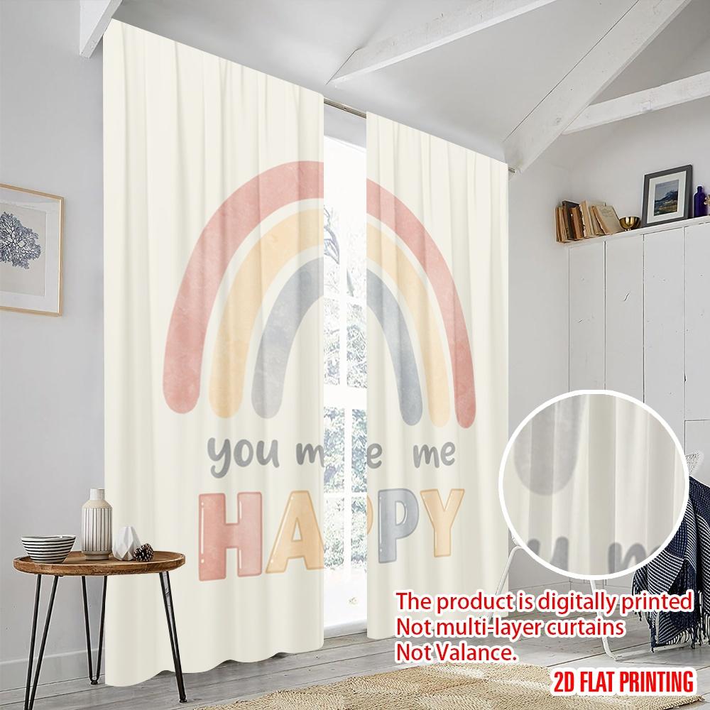 2pcs 2D Flat Printing Window Drapes Boho Rainbow You Make Me Happy 100% Polyester Without Electricity All Season Party & Holiday