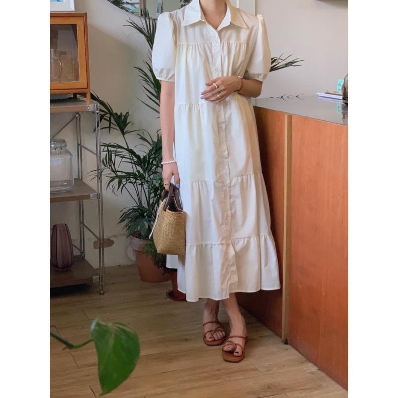 Summer Pleated Women's Dress with Loose Puffed Sleeves