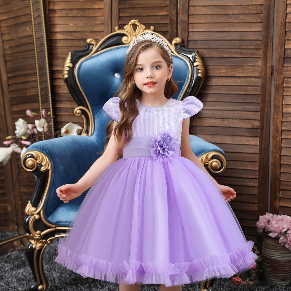 Mädchenkleid Kurzarm Pailletten Blume Puffig Prinzessin Kuchenkleid Gehen Bankett Geburtstagsparty Ballkleider 930 Lieblingskleid des kleinen Mädchens Kleider