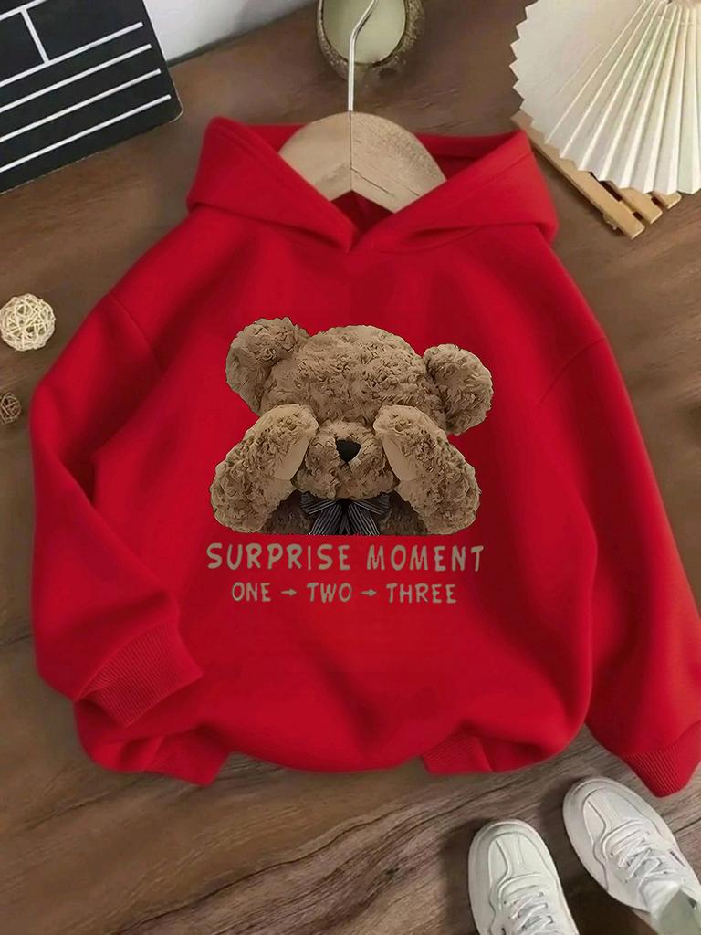 Girls' Casual Fashion Autumn Winter Long Sleeve Hooded Sweatshirt, Comfortable Loose Fit Sports Hooded Print Sweatshirt