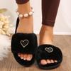 Fashion Heart Decor Plush Slippers for Women Winter Warm Comfortable Indoor Floor Slippers Woman Open Toe Fluffy House Slides