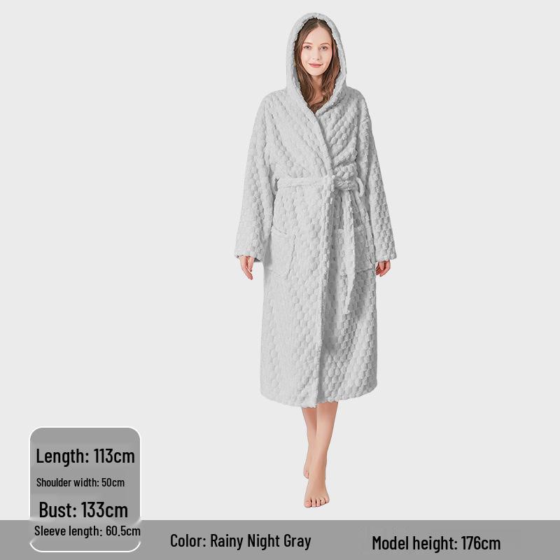 

Cozy Autumn & Winter Hooded Coral Fleece Bathrobe - Extra Long, Thick, and Skin-friendly for Couples XL