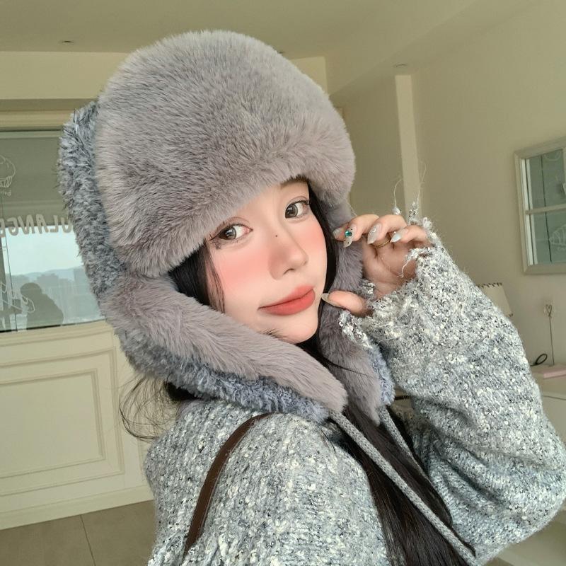 Japanese Autumn and Winter Hats for Women Large Head Circumference Small Headband  Fashionable and Versatile Lei Feng Hat Warm Plush Hat