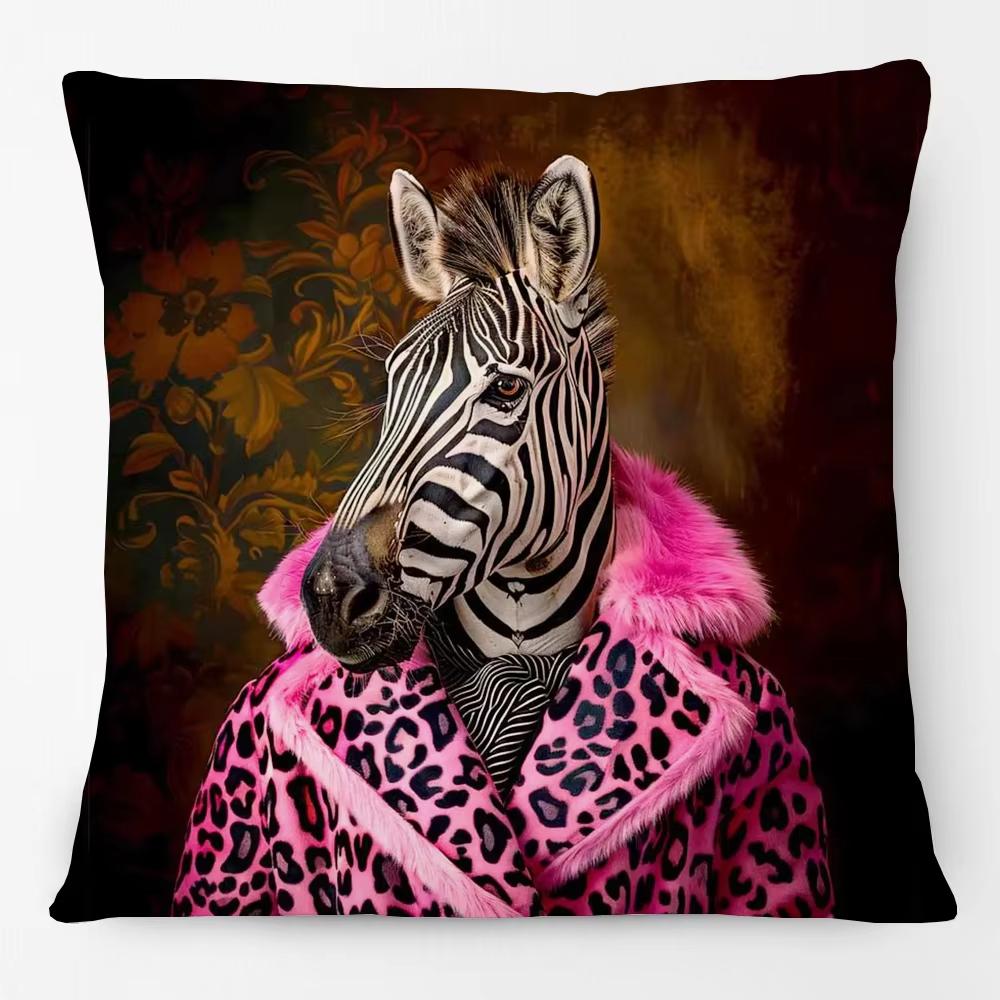 Animals Portrait Poster Pillowcase European Fashion Leopard Royal Lion Zebra Living Room Cushion Cover Square Home Decoration