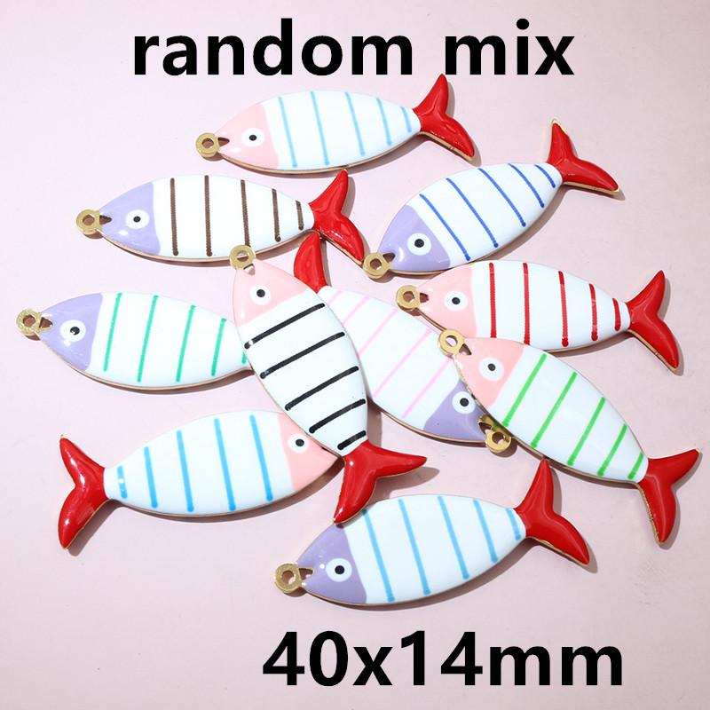 10pcs Stainless Steel Enamel Stripe Fish Charms Pendant 40x8/40x14mm DIY Jewelry Making Accessories for Necklace Earrings