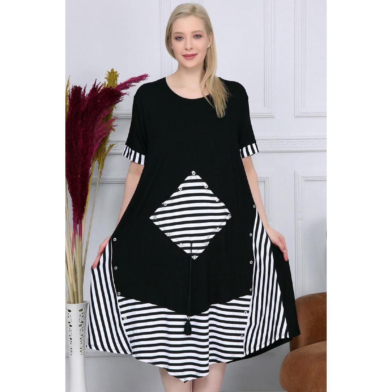 

Square Pocket Skirt Asymmetric And Block Short Sleeve Dress 42-44 Темно-синій