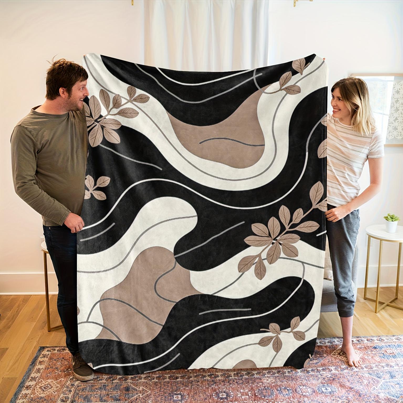 

Contemporary Abstract Wave & Floral Print Fleece Blanket - Soft Breathable Polyester, High-Definition Digital Print, All 100x150cm