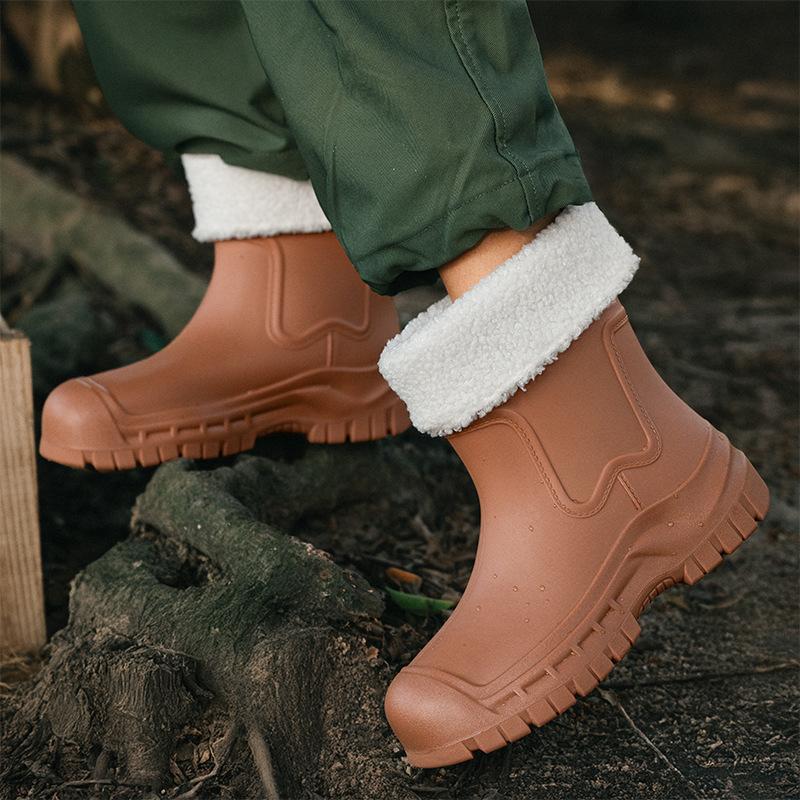 Rain shoes women's short tube new outdoor non-slip water shoes platform water boots fleece rubber shoes short bundle rain boots