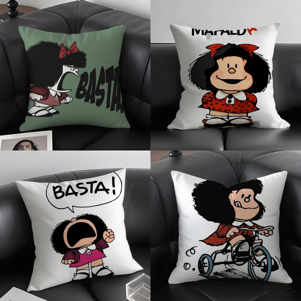 Cute MMafaldas Cartoon Cushion Cover Pillowcase Ultra Soft Skin Friendly Fabric Cloud Like Comfort Concealed Zipper