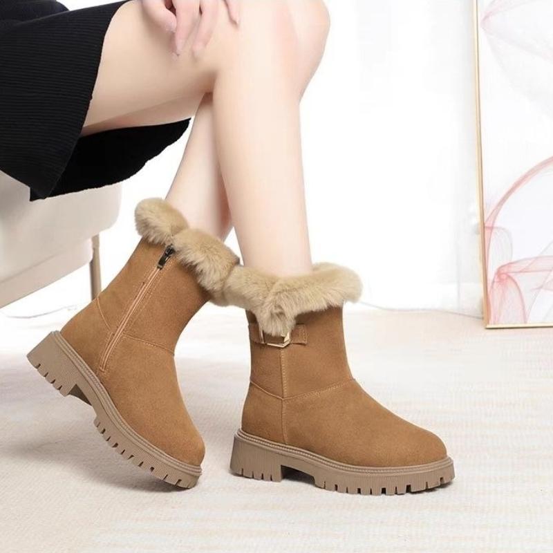 Fashion Winter Round Toe Fleece-lined Women's Snow Boots Chunky Ladies Shoes Booties Sale High Quality Boot New Rock Plush Warm Footwear