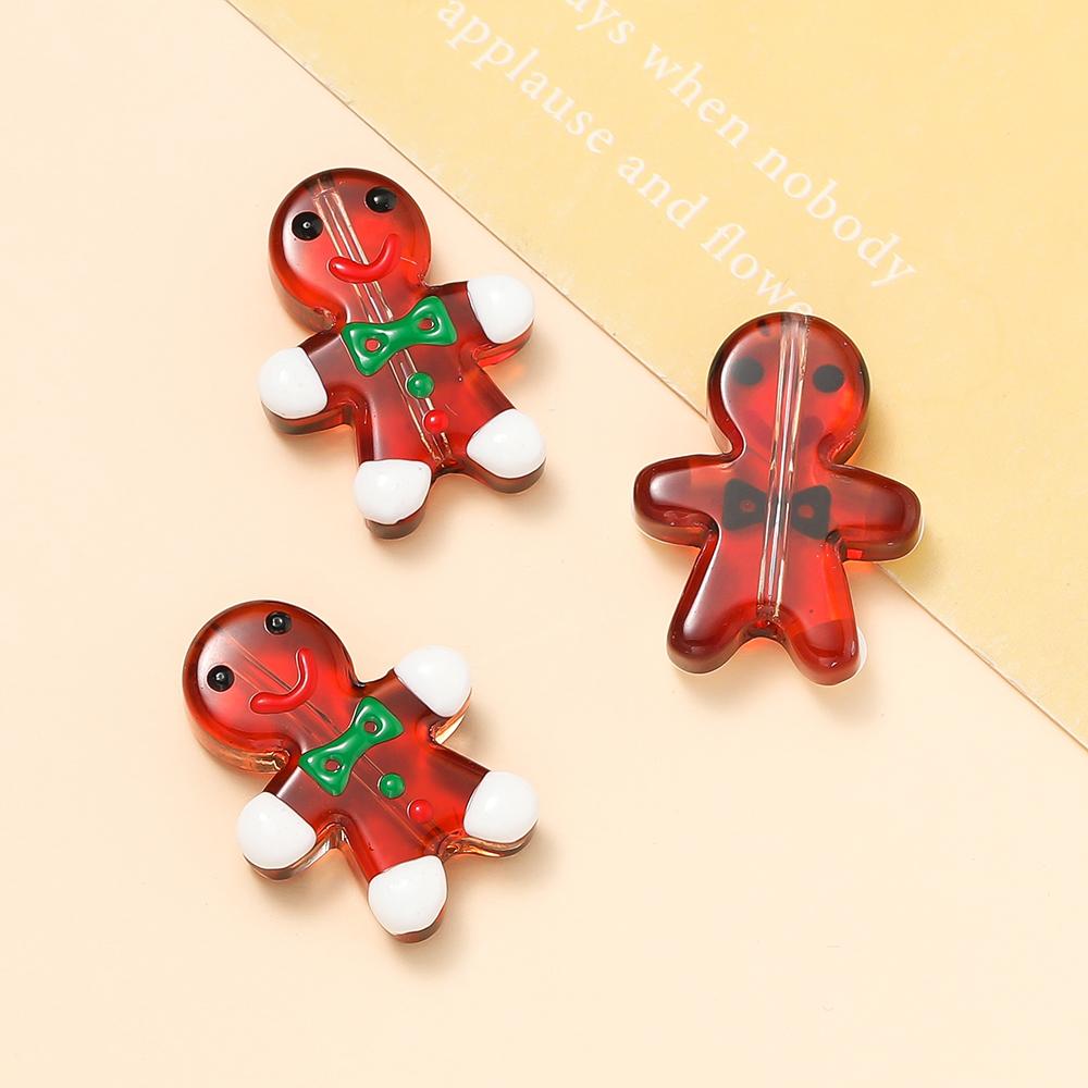 1pcs Glass Gingerbread Man Beads Christmas Tree Spacer Bead for Christmas Decoration DIY Jewelry Making Accessories