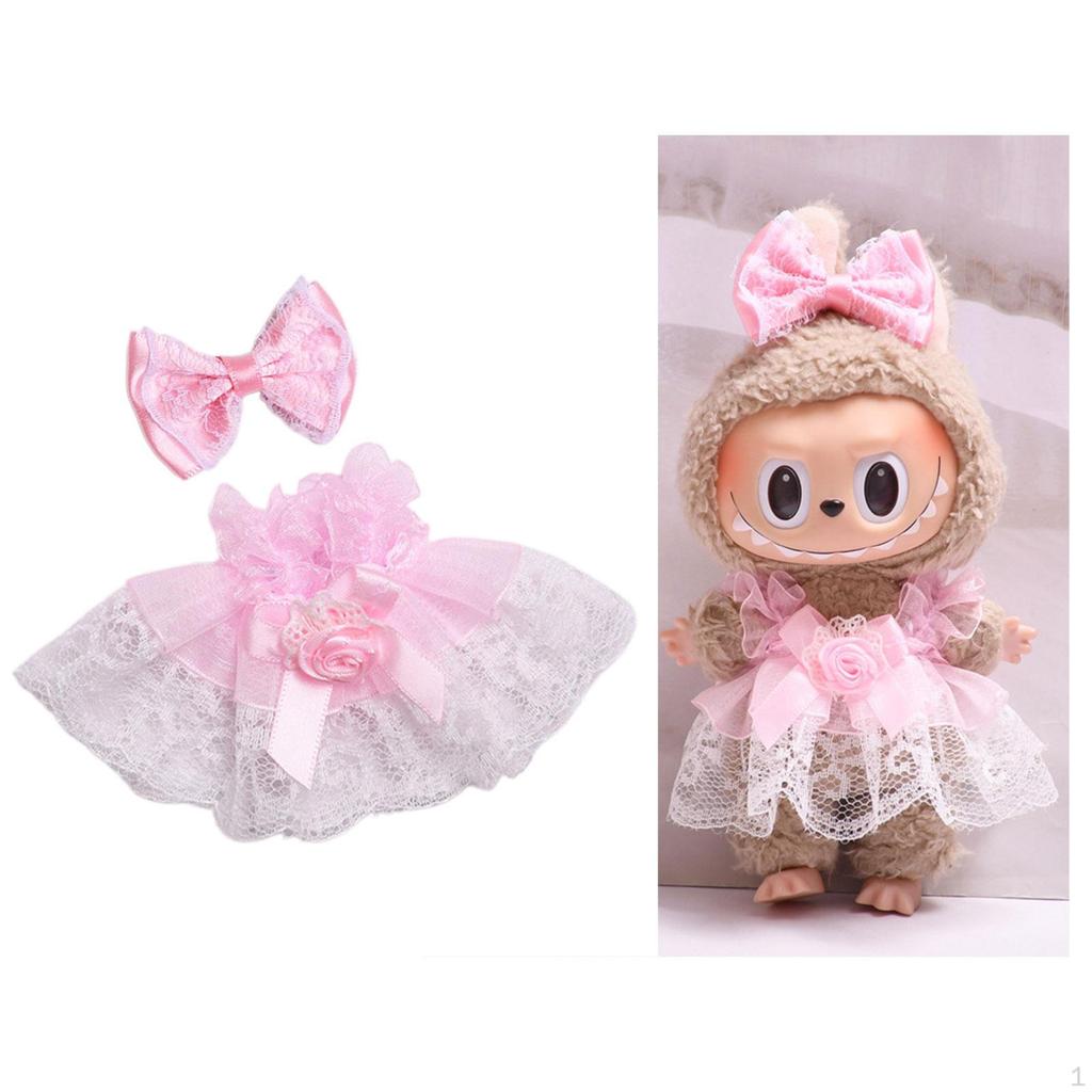 2 Stück Mini 6 Zoll Puppenkleidung mit Schleife, Kopfschmuck, Rock, Outfits
