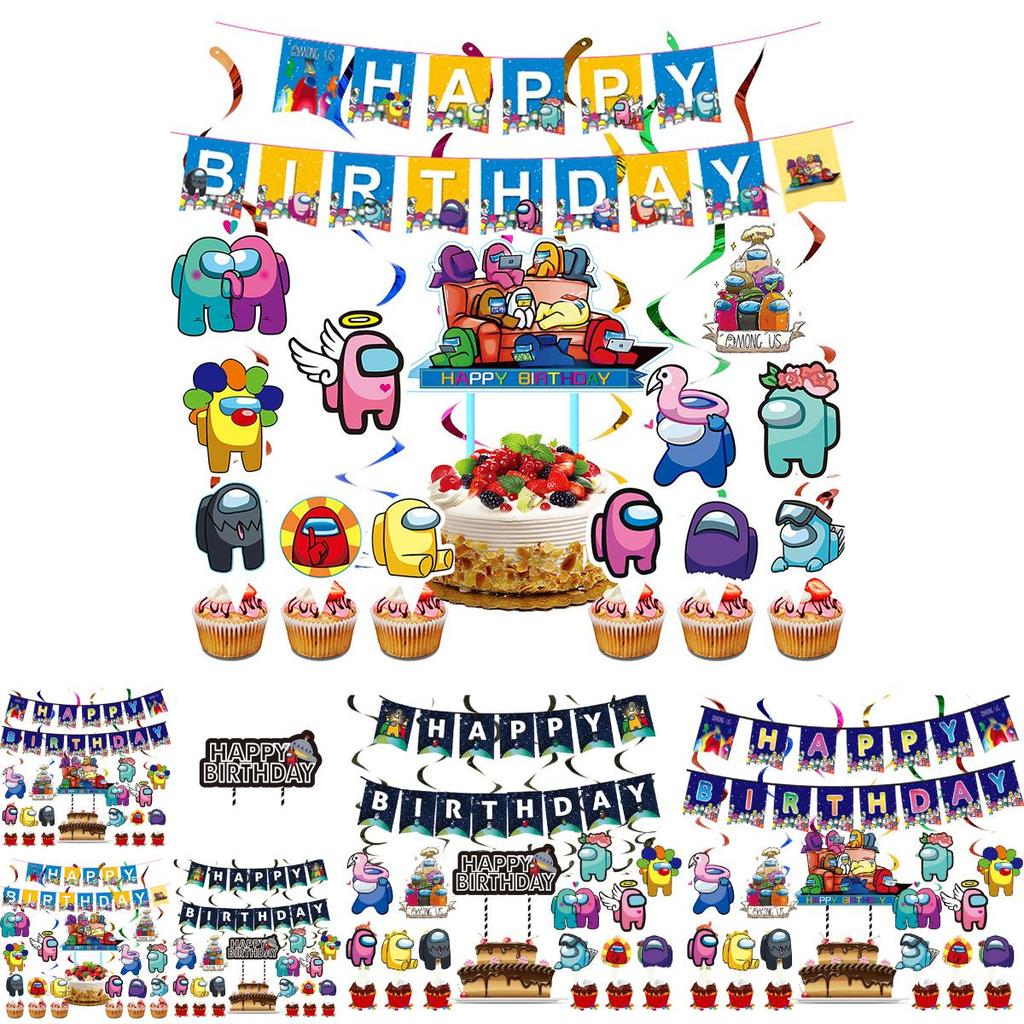 Suit Party Set Decoration Supplies Banner Cupcake Topper Space Alien