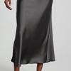 Women Midi Skirt Mid-rise A-Line Solid Color Fishtail Skirt Smooth Fabric Office Lady Skirt