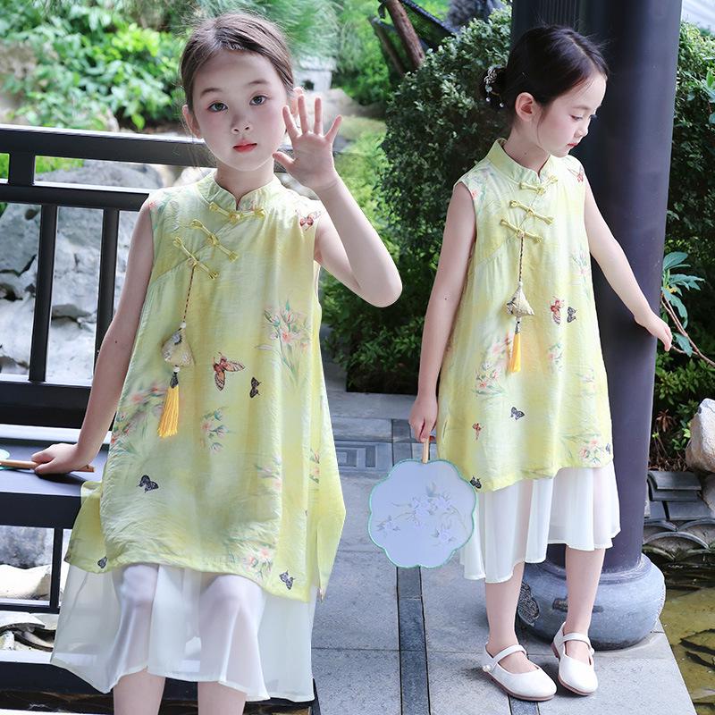 2026 New Summer Cheongsam: Girls' Chinese-Style Tang Suit Dress