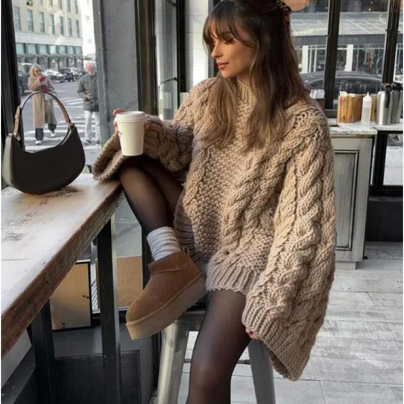 European & American Women s Trendy Round Neck Trumpet Sleeve Knit Sweater S