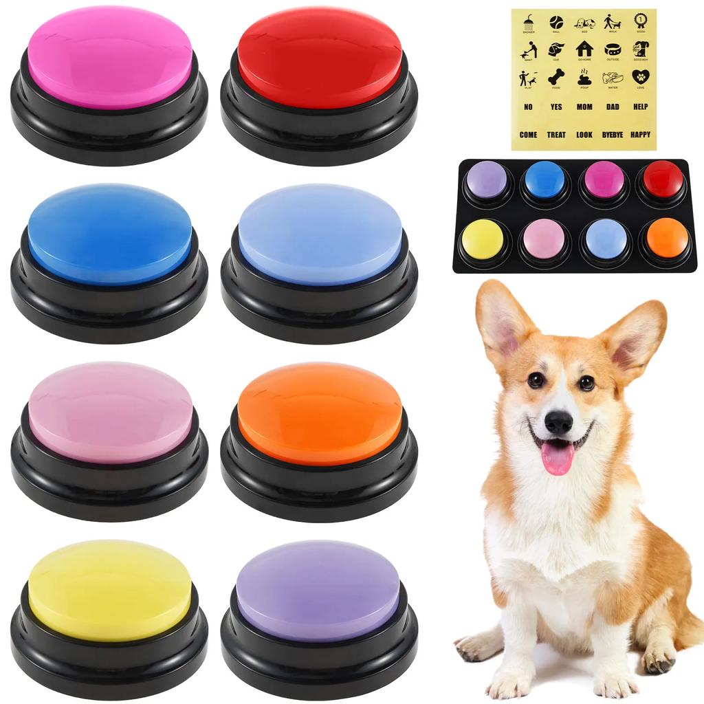 8PCS Dog Talking Button Recordable Dog Training Buttons 8 Color Dog Training Buzzers 30 Seconds Voice Recording Battery Operated